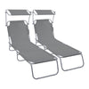 Lot de 2 chaise longue pliante avec pare soleil gris