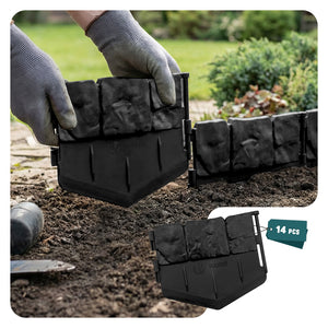 Lot de 14 pcs Bordure de jardin imitation pierre facile a installer 2.14m noir