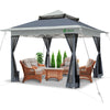 Tonnelle de jardin exterieure pliable avec moustiquaire 3.6x3.6m gris