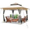Tonnelle de jardin exterieure pliable avec moustiquaire 3.6x3.6m beige