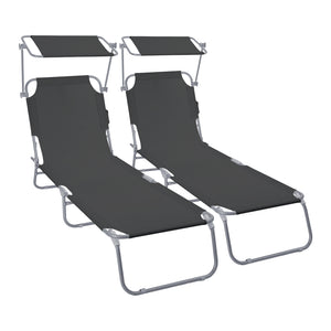 Lot de 2 chaise longue pliante avec pare soleil noir