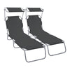 Lot de 2 chaise longue pliante avec pare soleil noir