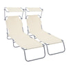 Lot de 2 chaise longue pliante avec pare soleil beige