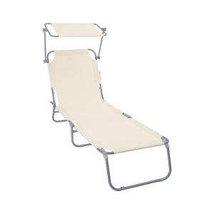 Chaise longue pliante avec pare soleil beige