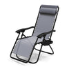 Chaise longue inclinable en textilene avec porte gobelet et portable gris - VOUNOT FR