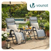 Lot de 2 Chaise longue inclinable en textilene avec table d'appoint porte gobelet et portable gris - VOUNOT FR