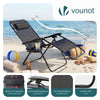 Chaise Longue inclinable en textilene avec porte gobelet et portable Noir Lot de 1 - VOUNOT FR