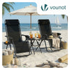 Lot de 2 Chaise longue inclinable en textilene avec table d'appoint porte gobelet et portable noir - VOUNOT FR