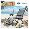 Chaise longue inclinable en textilene avec porte gobelet et portable gris - VOUNOT FR