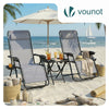 Lot de 2 Chaise longue inclinable en textilene avec table d'appoint porte gobelet et portable gris - VOUNOT FR