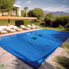 Bache piscine rectangulaire double couche en Polyethylene 160 gr/m2 avec filet ecoulement 4x7m Bleue