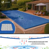 Bache piscine rectangulaire double couche en Polyethylene 160 gr/m2 avec filet ecoulement 4x7m Bleue