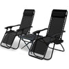 Lot de 2 Chaise longue inclinable en textilene avec table d'appoint porte gobelet et portable noir - VOUNOT FR