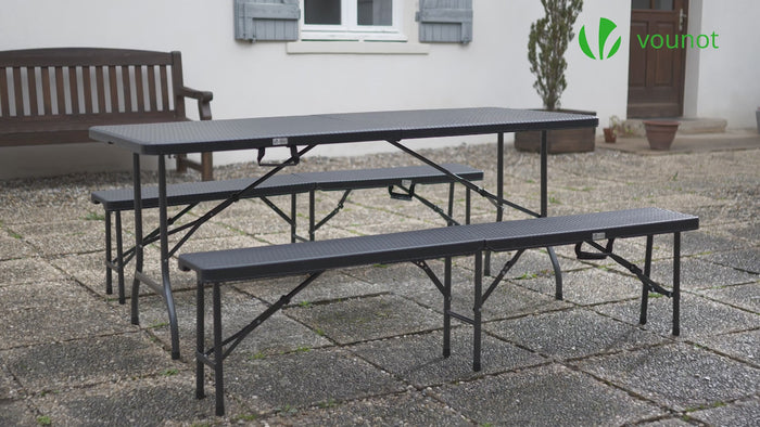 Table pliante noire 180 cm PEHD et acier + 4 rehausseurs | Mobeventpro