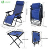 Lot de 2 Chaise longue inclinable en textilene avec table d'appoint porte gobelet et portable bleu - VOUNOT FR