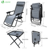 Lot de 2 Chaise longue inclinable en textilene avec table d'appoint porte gobelet et portable gris - VOUNOT FR