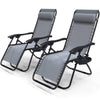 Lot de 2 Chaise longue inclinable en textilene avec porte gobelet et portable gris - VOUNOT